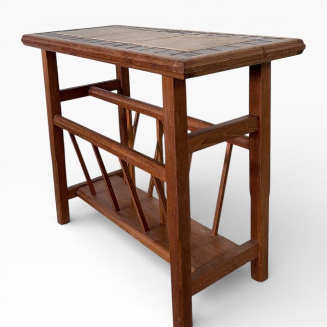 Mid-Century Teak Tiled Side Table with Magazine Rack For Sale - Image 4 of 7