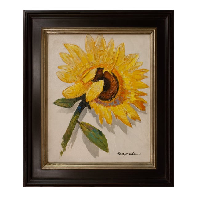 Heavy Textured Framed Yellow Sunflower Painting on Canvas. For Sale