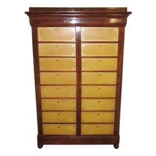 Antique French Crotch Mahogany and Leather Cartonnier or Cabinet With Compartments For Sale
