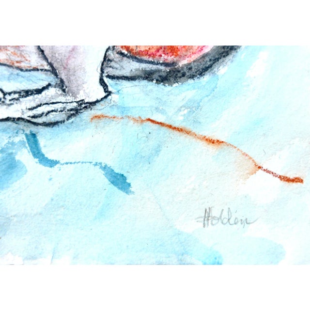 Contemporary "Sleeping Beagle on Blue" Contemporary Abstract Dog Watercolor, Ink and Pastel Drawing on Paper by Martha Holden For Sale - Image 3 of 7
