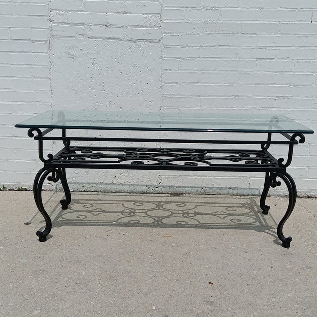 Vintage 19th Century French Wrought Iron Indoor/Outdoor Coffee Table With 1" Thick Table Top Glass For Sale - Image 13 of 18
