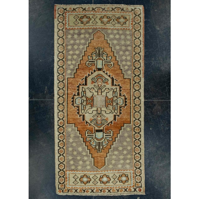 Taupe Turkish Mini Rug Oriental Hand Knotted Vintage Rug 1'8" x 3'5" #16209 For Sale - Image 8 of 8