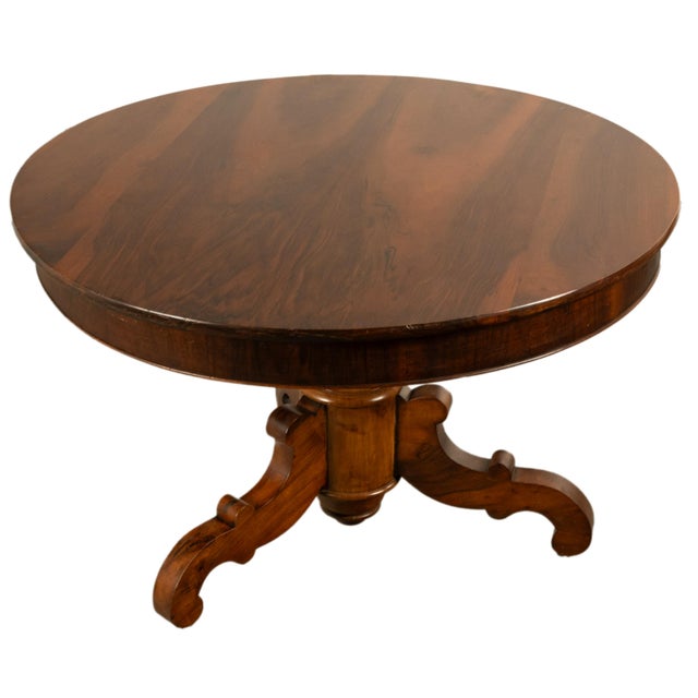 Brown Antique Round Carved French Empire Walnut Pedestal Dining Center Table 1850 For Sale - Image 8 of 8