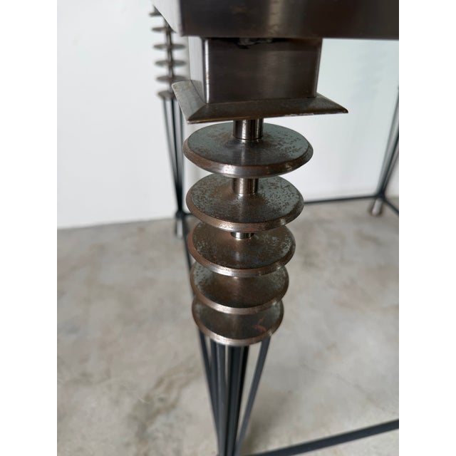 1980s 1980s Larry Laslo for Directional Postmodern Metal & Glass Side Table For Sale - Image 5 of 11