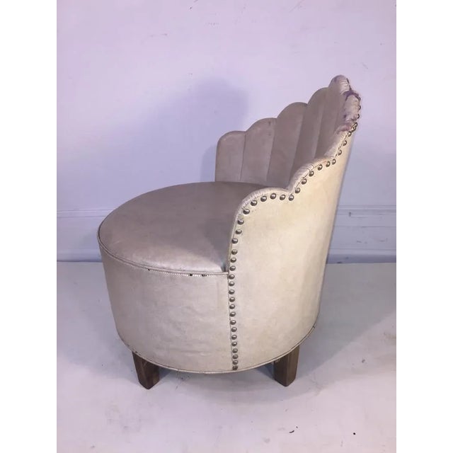 Art Deco Modernist Peacock Back Upholstered Barrel Chair by Gilbert Rohde For Sale In Philadelphia - Image 6 of 9