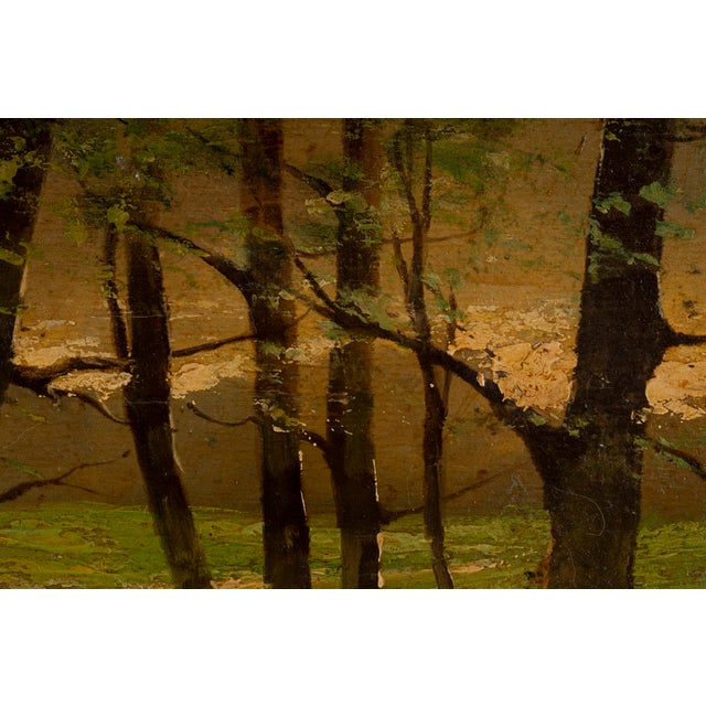 1900 - 1909 L. Delleani, Forest Interior with Sunlit Clearing, Oil on Panel For Sale - Image 5 of 17
