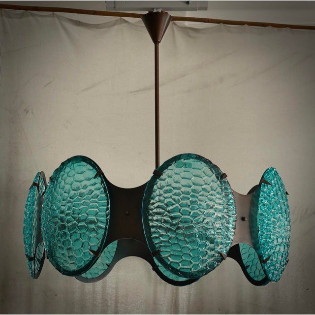 Mid-Century Italian Round Murano Glass and Bronze Chandelier, 2000s For Sale - Image 6 of 9