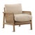 Relaxed sandy beige chenille upholstered cushions set in a wood and cane paneled frame arm chair. Each may vary in exact...
