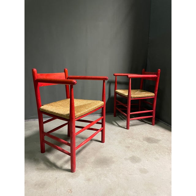 French Straw Seat Armchairs, 1970s, Set of 2 For Sale - Image 3 of 11