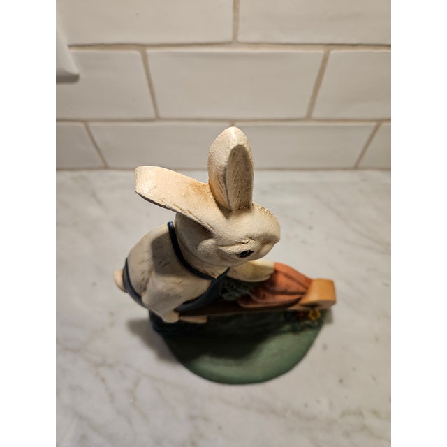 White Vintage Cast Iron Gardening Rabbit With Wheelbarrow Doorstop/Bookend For Sale - Image 8 of 10