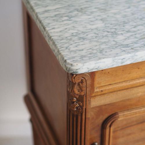 Antique French Bedside Table with Marble and Porcelain Top, 1890s For Sale - Image 5 of 17
