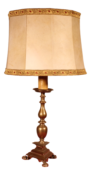 Bronze Candleholder Lamp with Parchment Lampshade, 17th Century