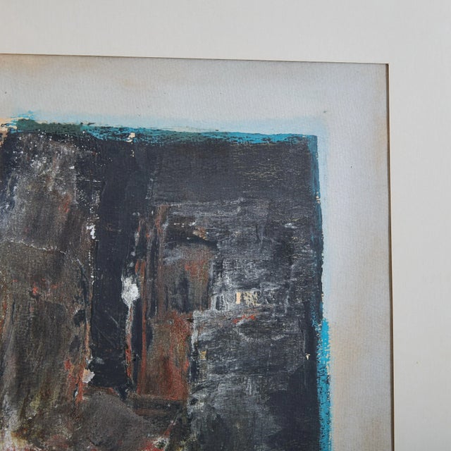 1960s French Black + Blue Framed Abstract Painting, 1960s For Sale - Image 5 of 11