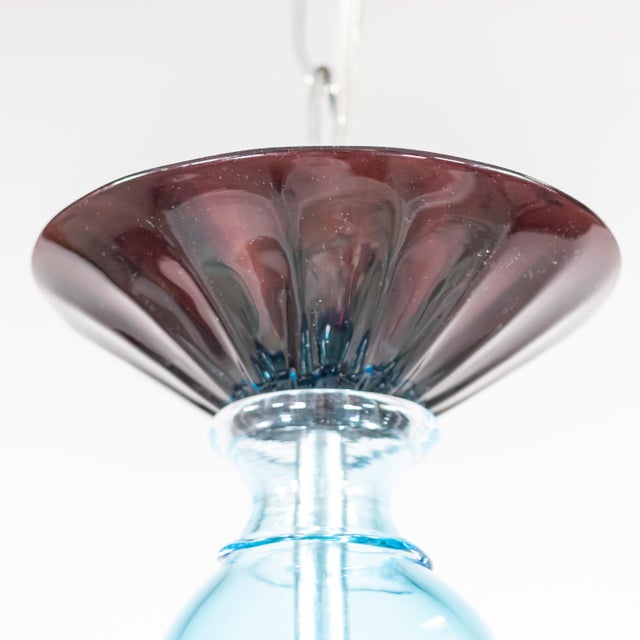 Glass Mid-Century Murano With Tricolor Underside Roundel: Teal, Aubergine, Chartreuse in the Manner of Barovier For Sale - Image 7 of 18