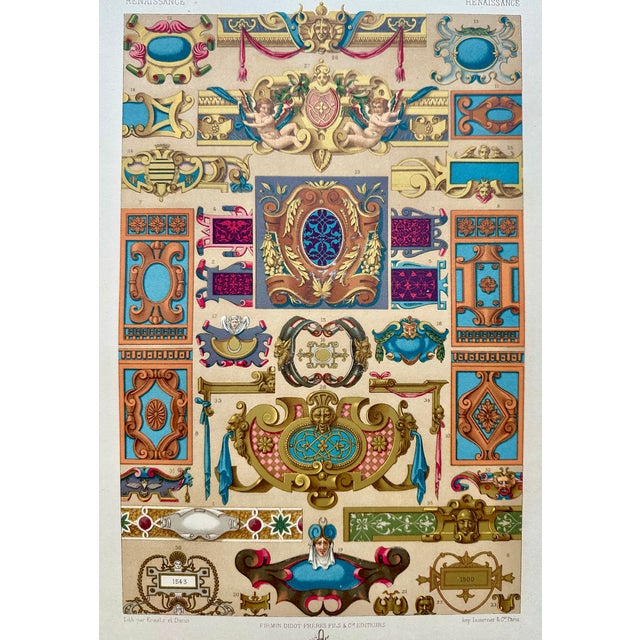 Renaissance 1873 Racinet l'Ornement Polychrome Chromolithographs – Renaissance Ornament Prints, Pair For Sale - Image 3 of 7