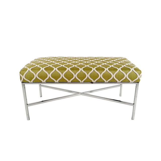 Contemporary Tufted Moss Green Metal Bench For Sale In Houston - Image 6 of 7