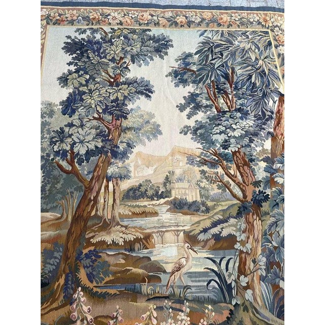 Mid-Century French Tapestry with Landscape, River and Bird from Aubusson, 1950s For Sale - Image 3 of 18
