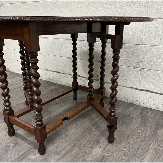 Antique 1800s English or American Jacobean Revival Drop Leaf Gate Leg Table For Sale - Image 10 of 14