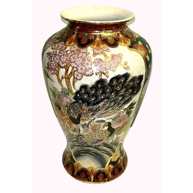 Ceramic Vintage Chinese Peacock Vase — Hand‑Painted, Gold‑Accented For Sale - Image 7 of 9