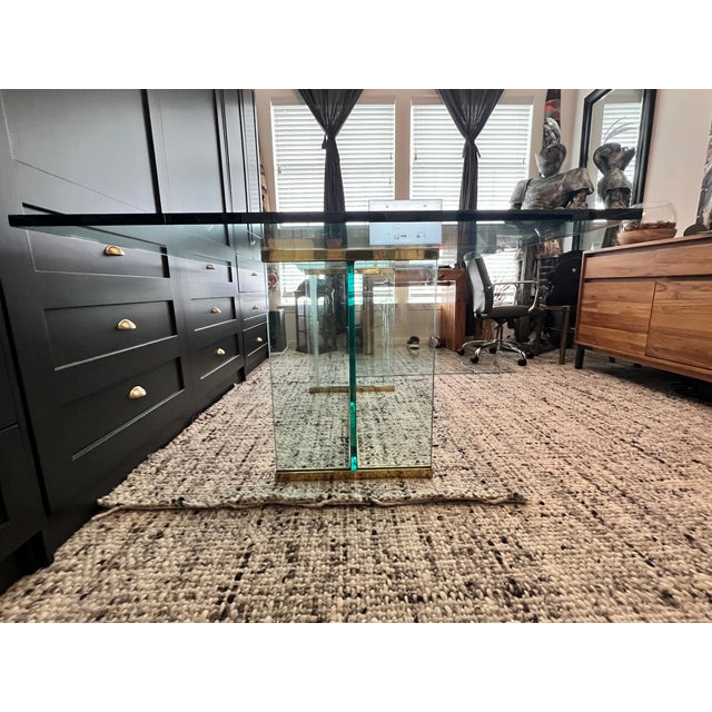 Paul Jones 1980s Attributed to Paul M Jones Vintage Designer 42 X72 Brass and Glass Modern Dining Room Table For Sale - Image 4 of 8