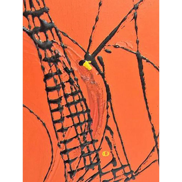 1960s Brutalist Bright Orange Pirates Galleon Oil Painting For Sale - Image 4 of 9