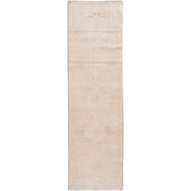 1960s Vintage Shabby Chic Turkish Handmade Beige Wool Runner For Sale - Image 9 of 9