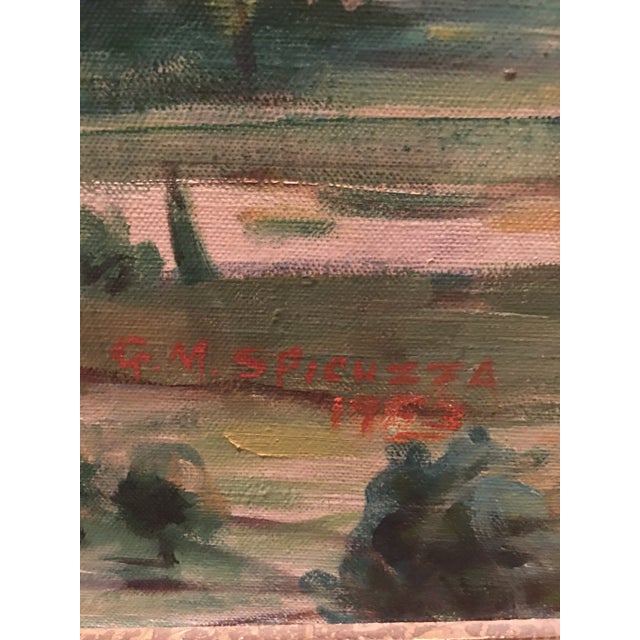 1953 "Tritea Greece" Grecian Landscape Oil Painting by Spacuzza, Framed For Sale In Detroit - Image 6 of 10