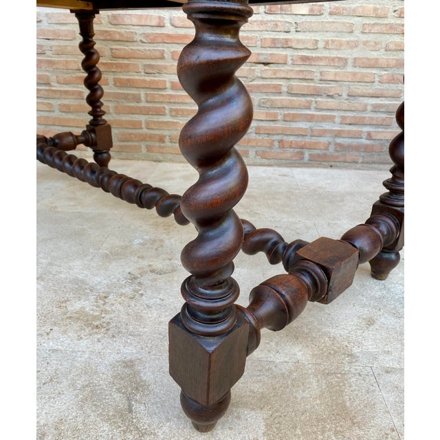 French Carved Wood Writing Table With Barley Twist Legs, Mid-20th Century For Sale - Image 13 of 17
