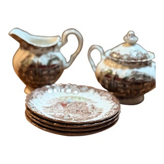 1960s Johnson Brothers Georgian Heritage Hall – 4 Saucers Creamer Sugar – Made in England For Sale