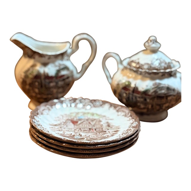 1960s Johnson Brothers Georgian Heritage Hall – 4 Saucers Creamer Sugar – Made in England For Sale