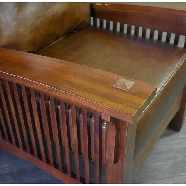 Mission Craftsman / Mission Leather and Oak Morris Chair - Chestnut For Sale - Image 3 of 7