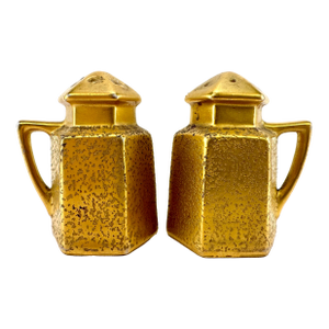 Vintage Mid Century Japanese Gilded Hexagonal Salt and Pepper Shakers