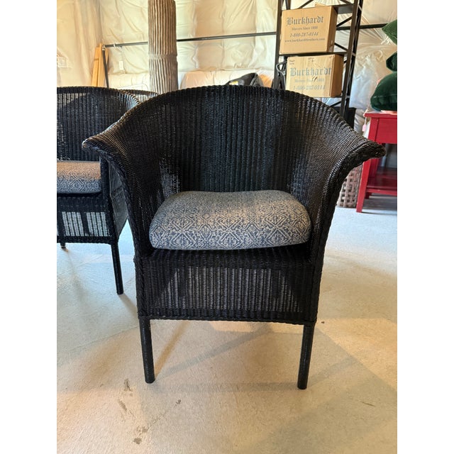 Black Set of 5 Lamberts Black Wicker Arm Chairs With Custom Perennials Seat Cushions For Sale - Image 8 of 14