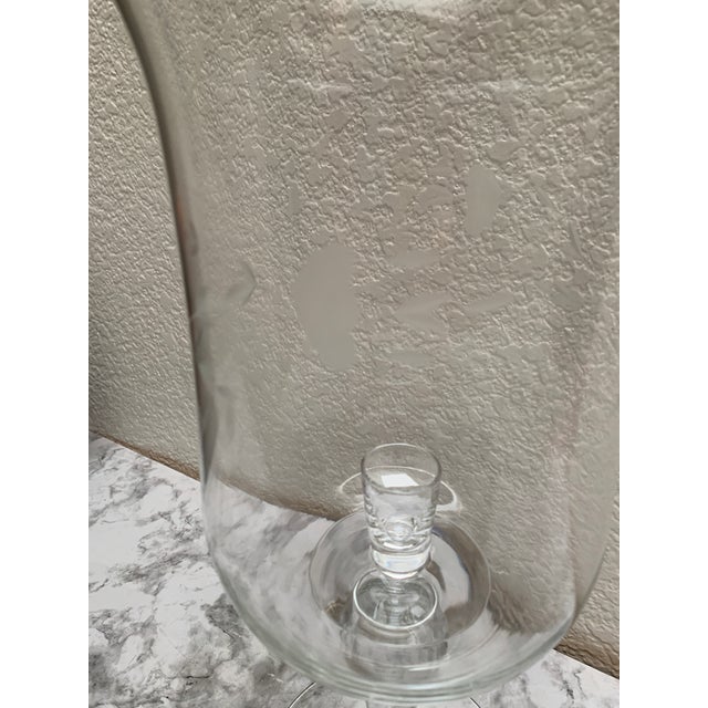 Vintage Large Etched Glass Hurricane Vessel or Vase For Sale - Image 9 of 11