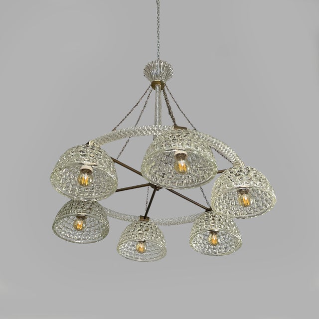 Art Deco Italian Glass and Brass Chandelier, 1930s For Sale - Image 4 of 11