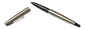 Vintage Parker Fountain Pen, Brushed Steel and Black Accents, in Box