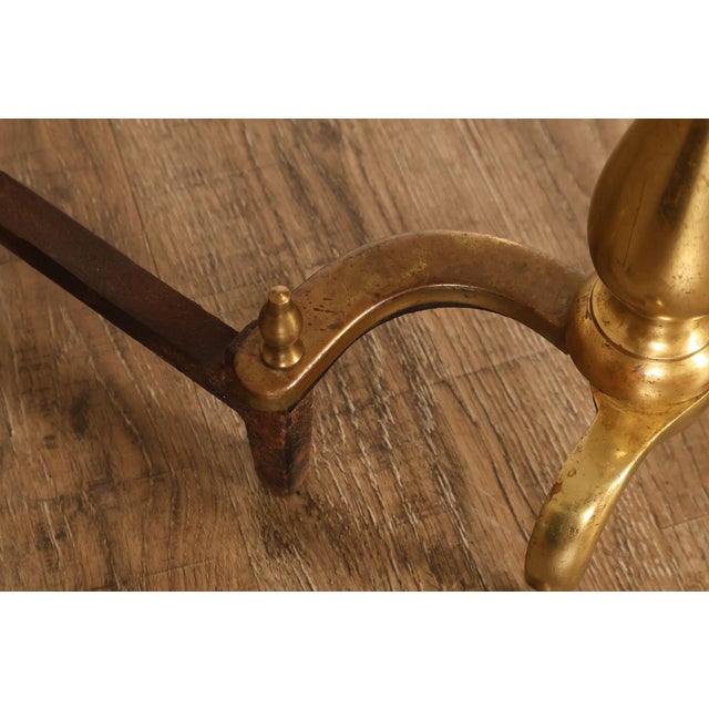 Puritan Federal Style Pair of Brass Andirons For Sale - Image 17 of 18