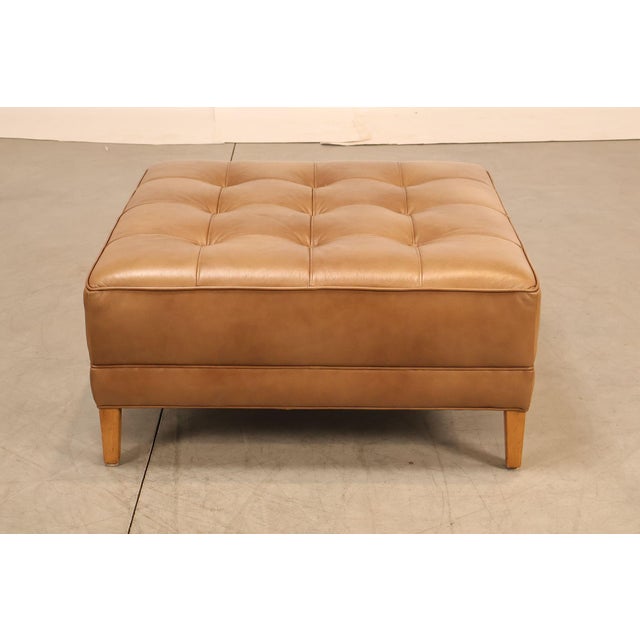 Ethan Allen 'Nassau' Tufted Leather Square Ottoman For Sale - Image 14 of 18