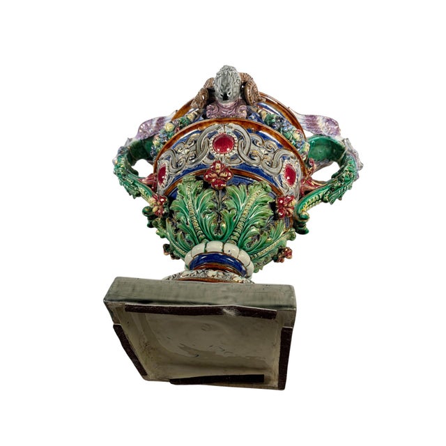 Green German Majolica Multicolored Urn Circa 1800 For Sale - Image 8 of 8