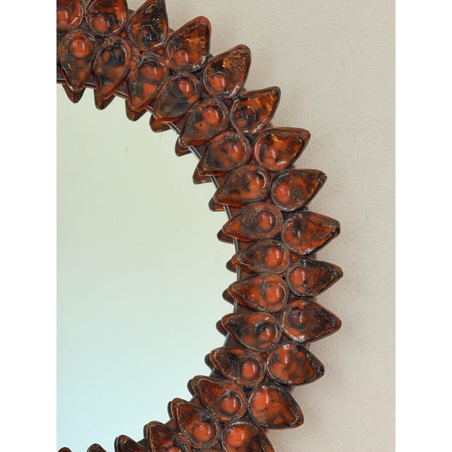 Mid-Century Modern Sculptural Ceramic Wall Mirror attributed to Marie-Thérèse Kaikinger for Le Caillou Paris, 1970s For Sale - Image 3 of 8