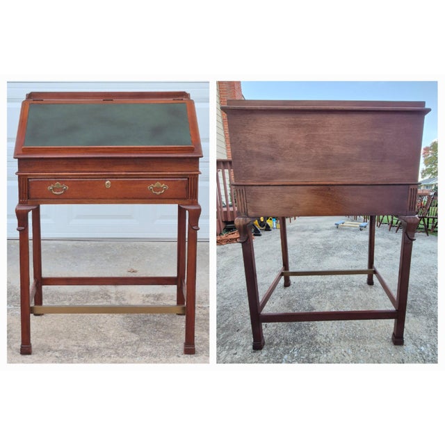 Brown 1990s Lexington Palmer Home Mahogany Slant Front Leather Top Architect Drafting Table Standing Desk For Sale - Image 8 of 11