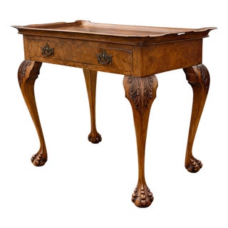 Vintage Queen Anne Style Walnut Side Table with Drawer, 1920s For Sale