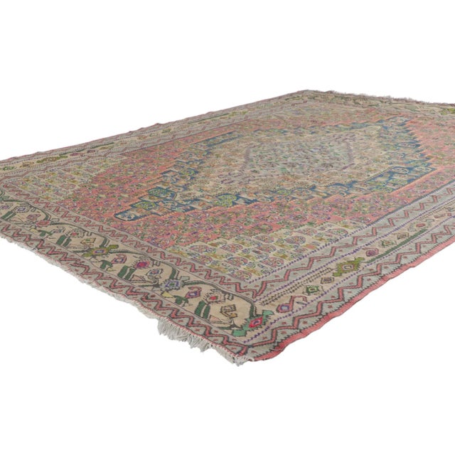 Vintage Persian Bijar Kilim Rug with Cottage Style 4'10 x 6'00. Effortless beauty and simplicity, this hand-woven wool...