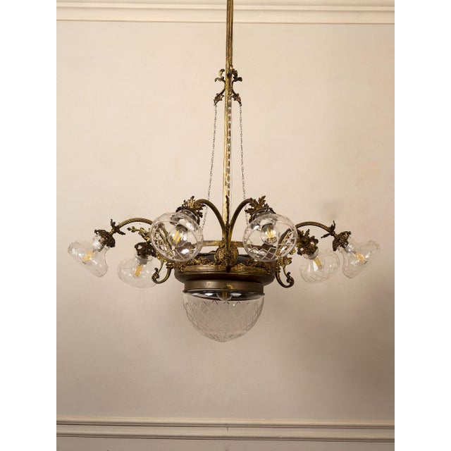 Vintage Art Nouveau Chandelier in Brass and Cut Glass, Italy, 1920s For Sale - Image 12 of 14
