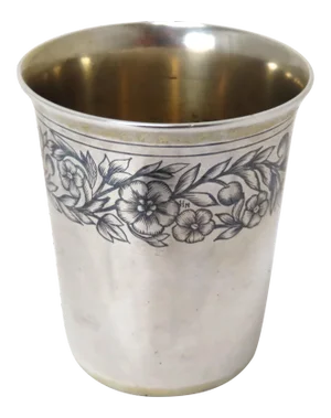 Fine Quality Antique Neillo Decorated 84 Grade Russian Coin Silver Double Shot Glass