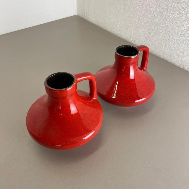 Red-Glaze Fat Lava UFO Vases from Jopeko, Germany, 1970s, Set of 2 For Sale - Image 4 of 18