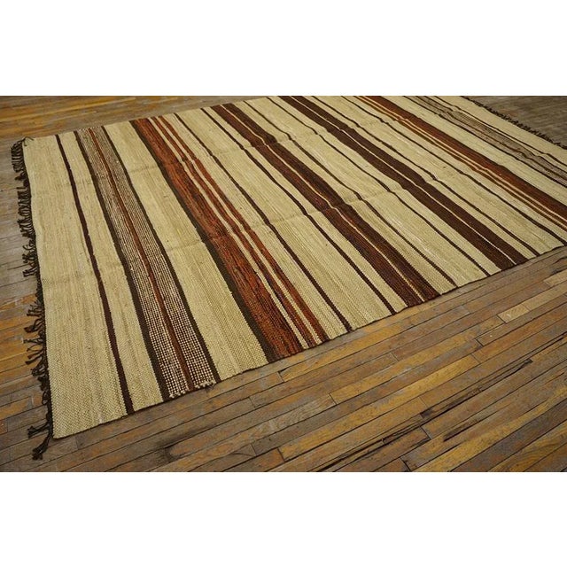 1940s Camel Red Stripe Mid Century Modern Antique American Rag Rug 8' 5'' X 11' 10'' Flatweave Carpet For Sale - Image 9 of 9