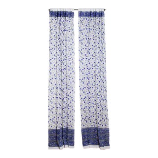 Birds on Vine 45" X 96" Blue Curtain For Sale