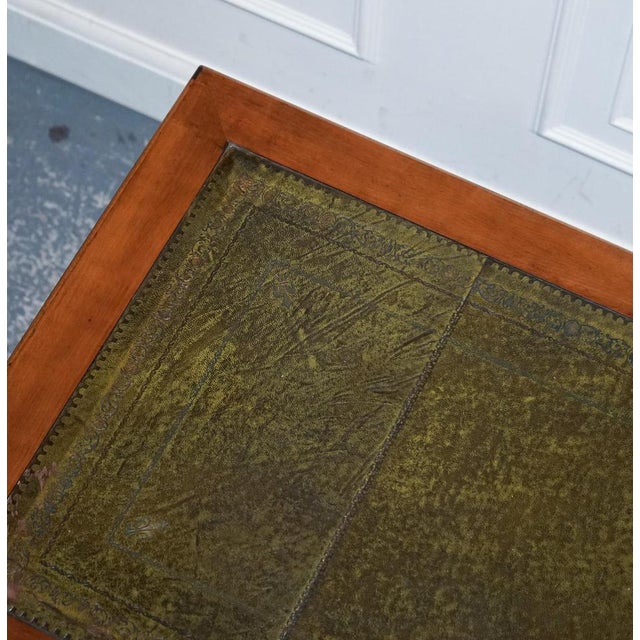 Vintage Yew Wood Twin Pedestal Green Leather Top Desk For Sale - Image 14 of 18