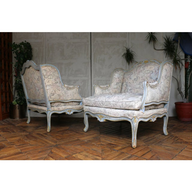 Pair of Mid 20th Century Louis XV Wingback Bergère Armchairs – Floral Upholstery For Sale - Image 4 of 18